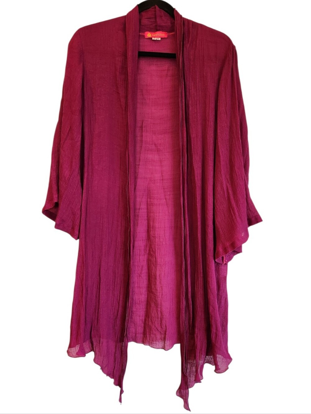 Santosha 50% Silk Blend Open Front Lightweight Cardigan Magenta Size L/XL Crepe